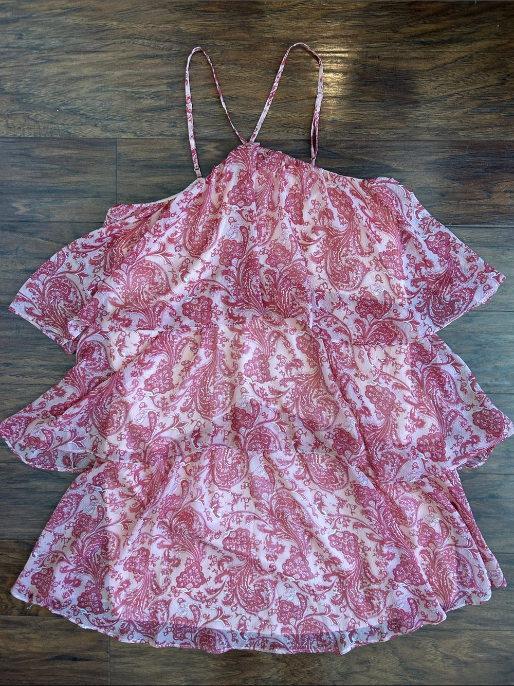 Express Pink Paisley Tiered Spaghetti-Strap Dress